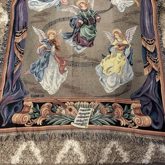 Tapestry blanket! Guardian angels woven, afghan, knit decorative, throw blanket! - Picture 2 of 5